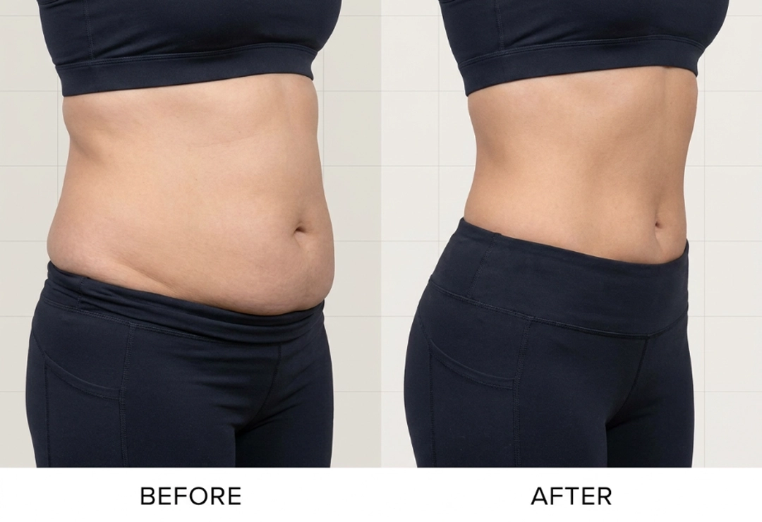 Before and after 4D Body Sculpting showing improved body contour and reduced stubborn fat