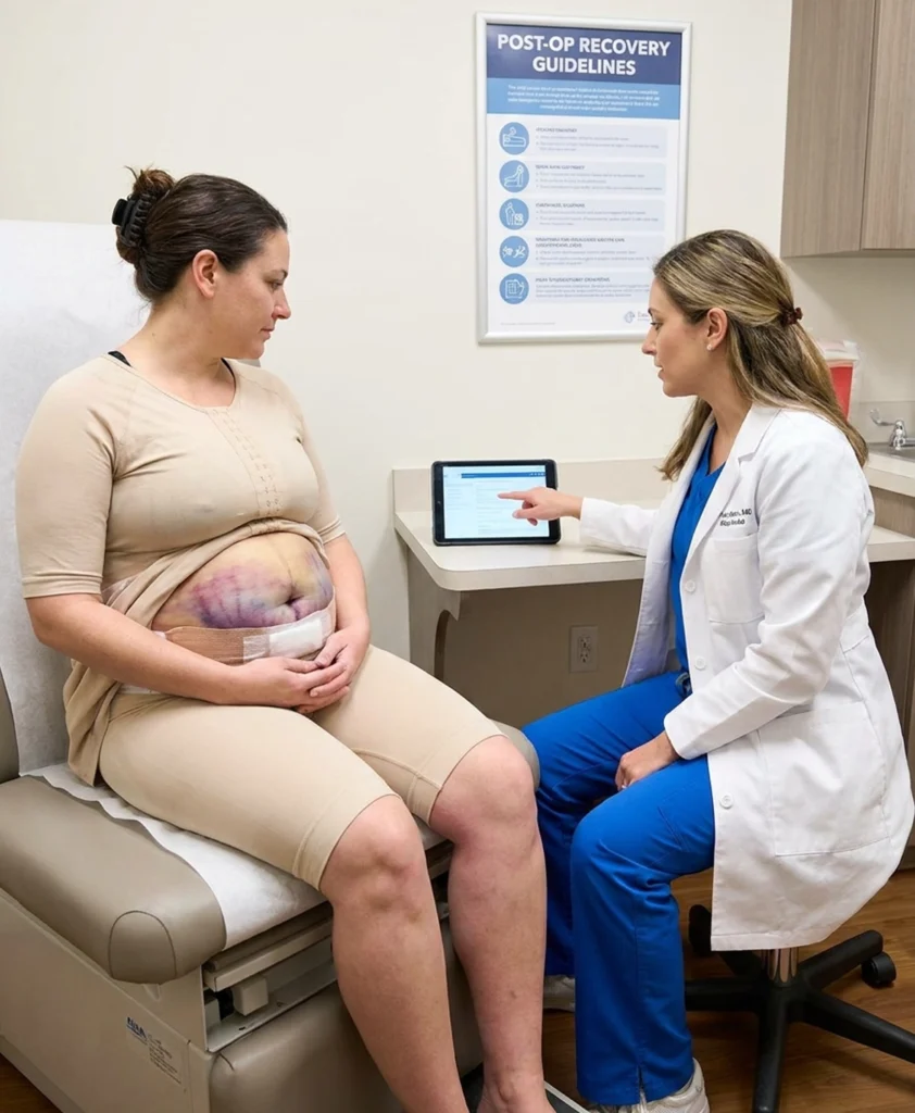 Temporary swelling and bruising during recovery after tummy tuck surgery