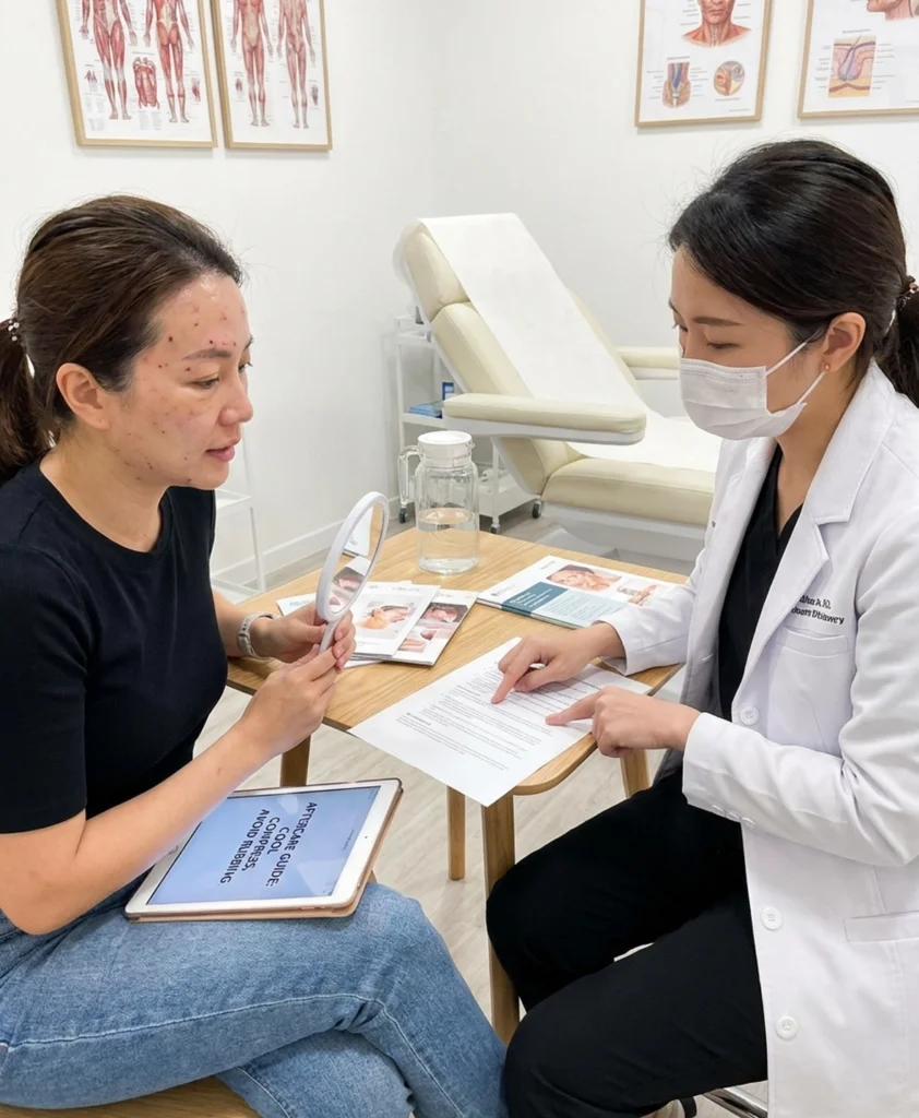 Temporary redness and mild swelling after Botox injections during recovery