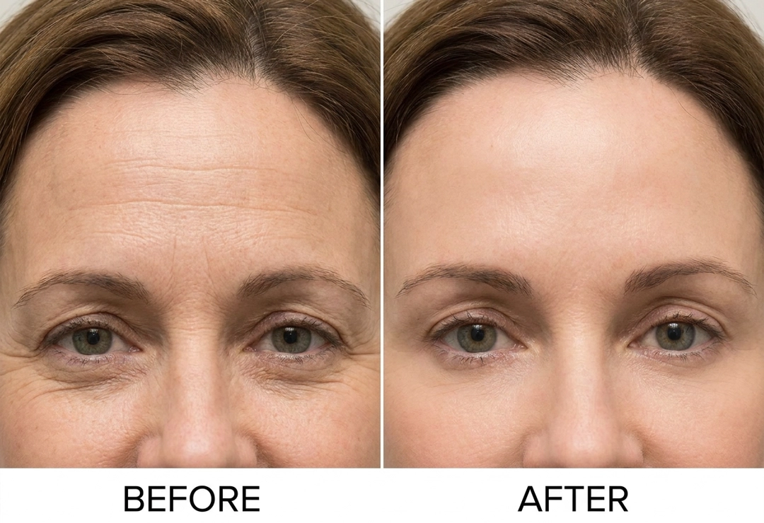 Before and after Botox treatment showing smoother skin and reduced facial wrinkles