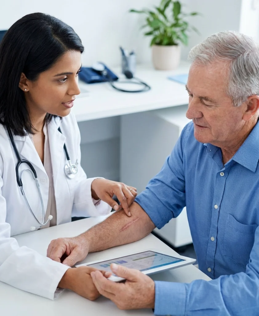 Professional assessment and monitoring during a return patient consultation