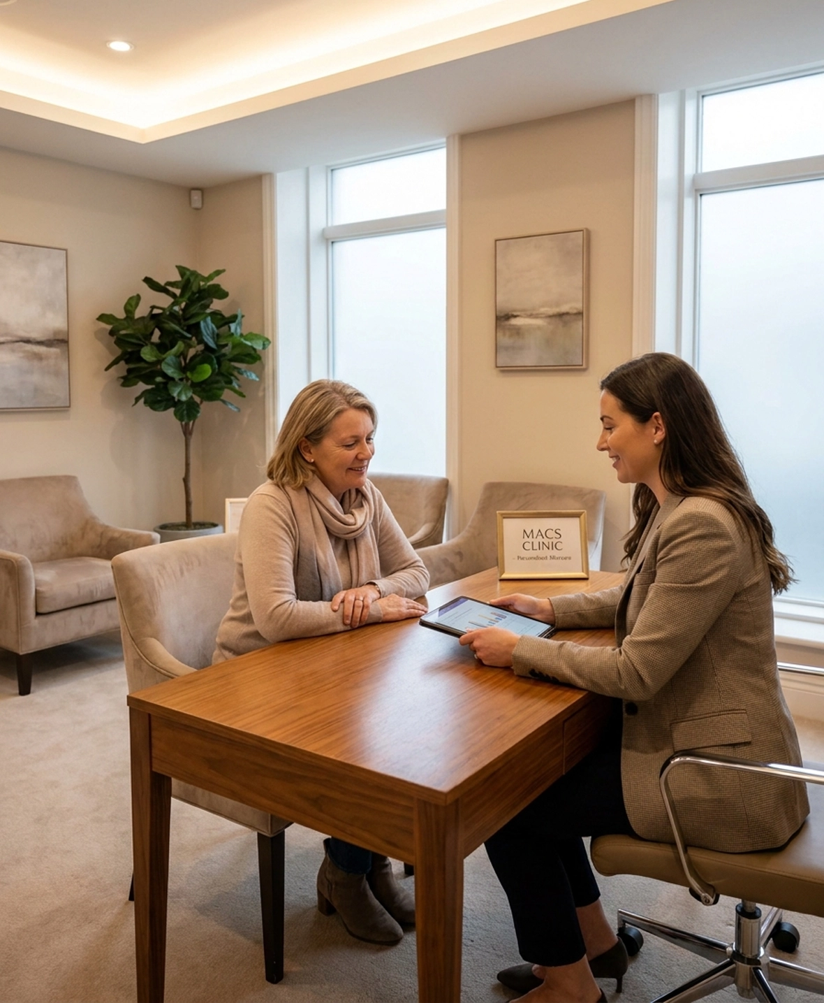 Patient receiving personalised aftercare advice during a return consultation at MACS Clinic