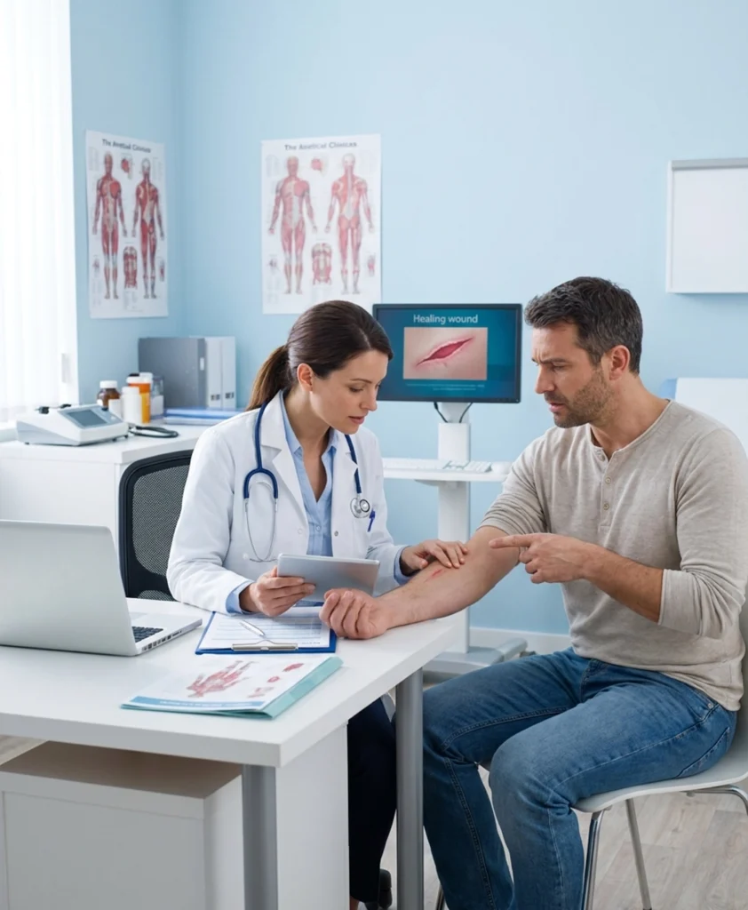 Professional monitoring and assessment during a return patient consultation