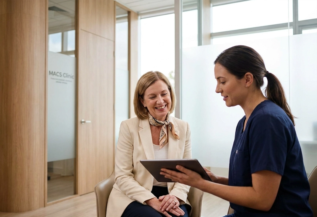 Confident return patient attending a successful consultation at MACS Clinic