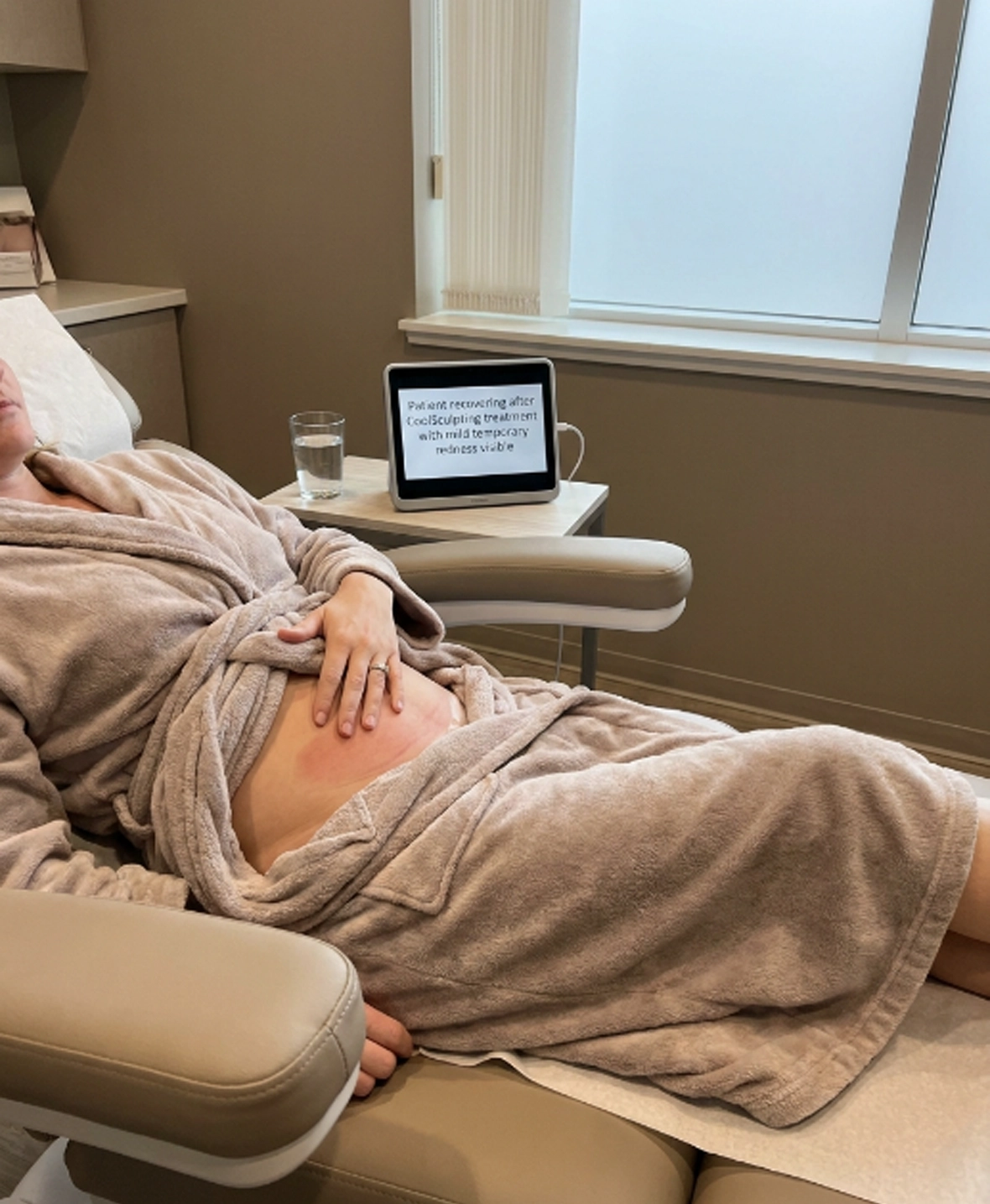 Patient recovering after CoolSculpting treatment with mild temporary redness visible