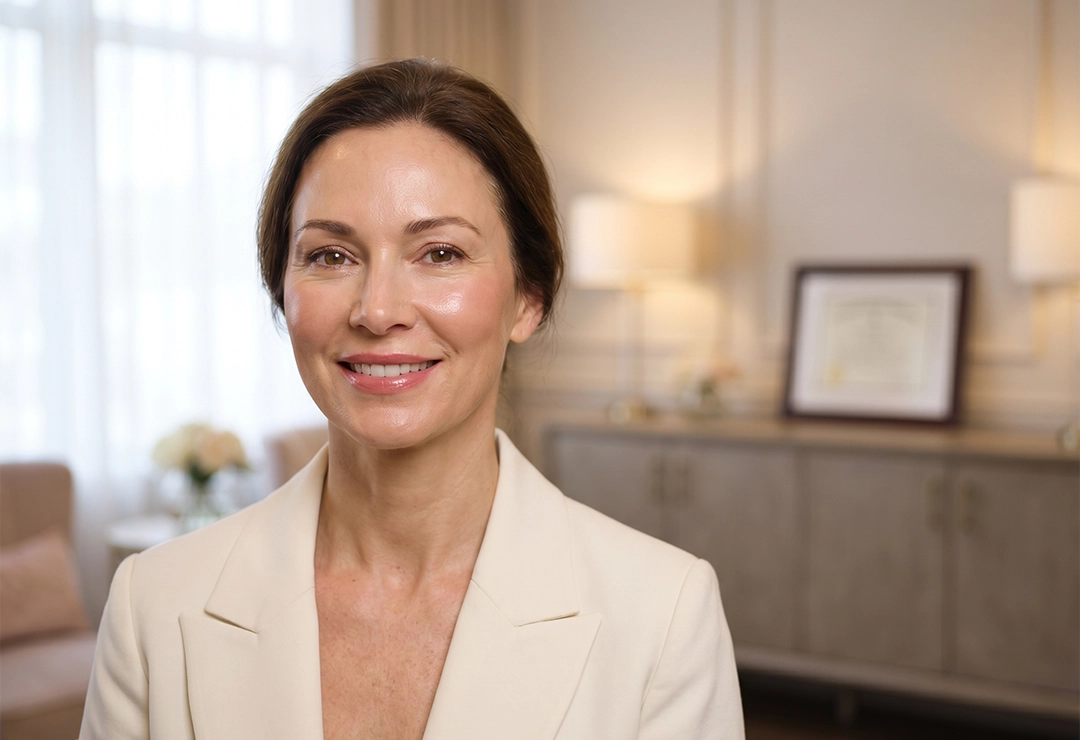 Confident woman after dermal filler treatment with refreshed and youthful-looking skin