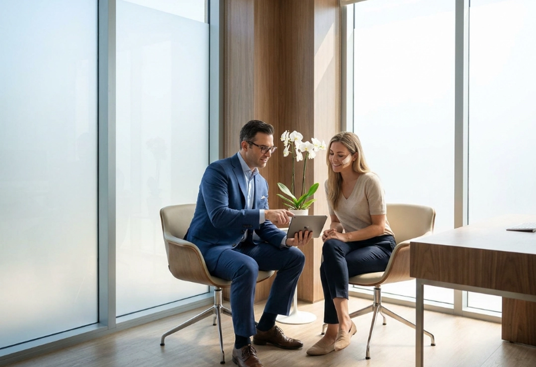 Patient attending a post-treatment follow-up appointment in a luxury private clinic