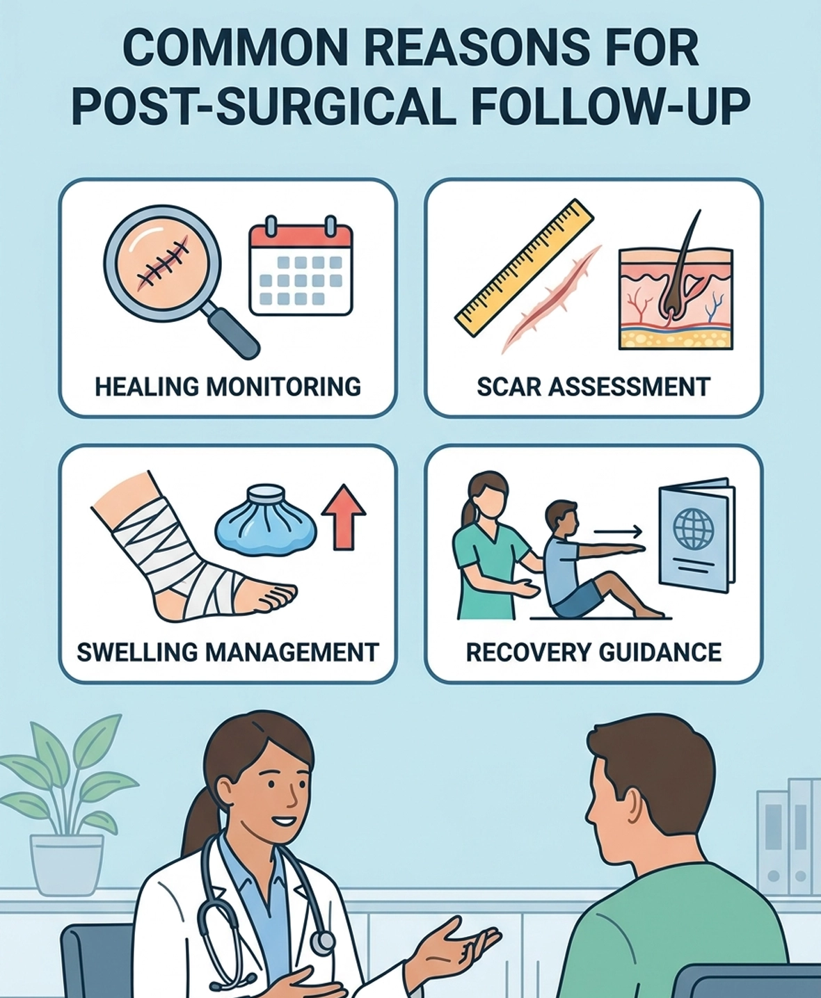 Common reasons for attending follow-up appointments after cosmetic surgery or treatment