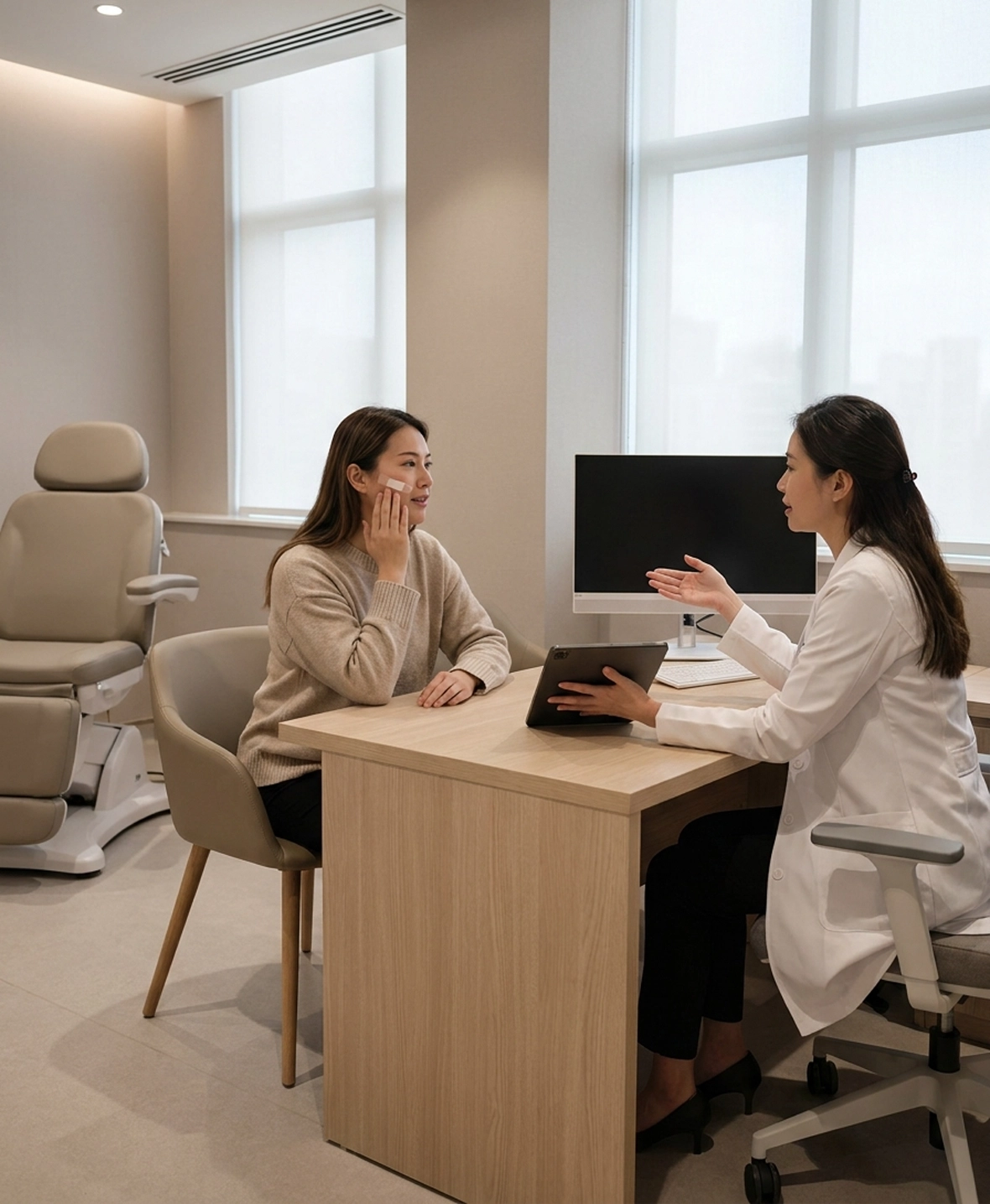 Patient discussing healing progress and recovery concerns during a follow-up appointment