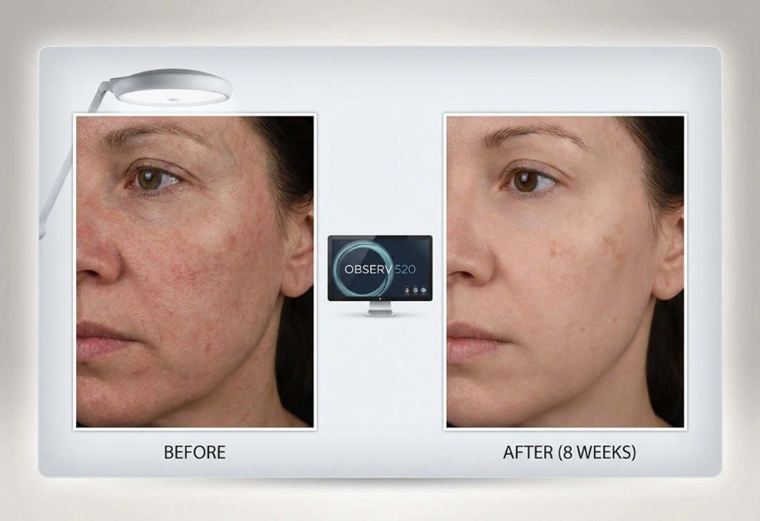 Before and after skincare improvement following OBSERV 520 skin assessment and personalised treatment