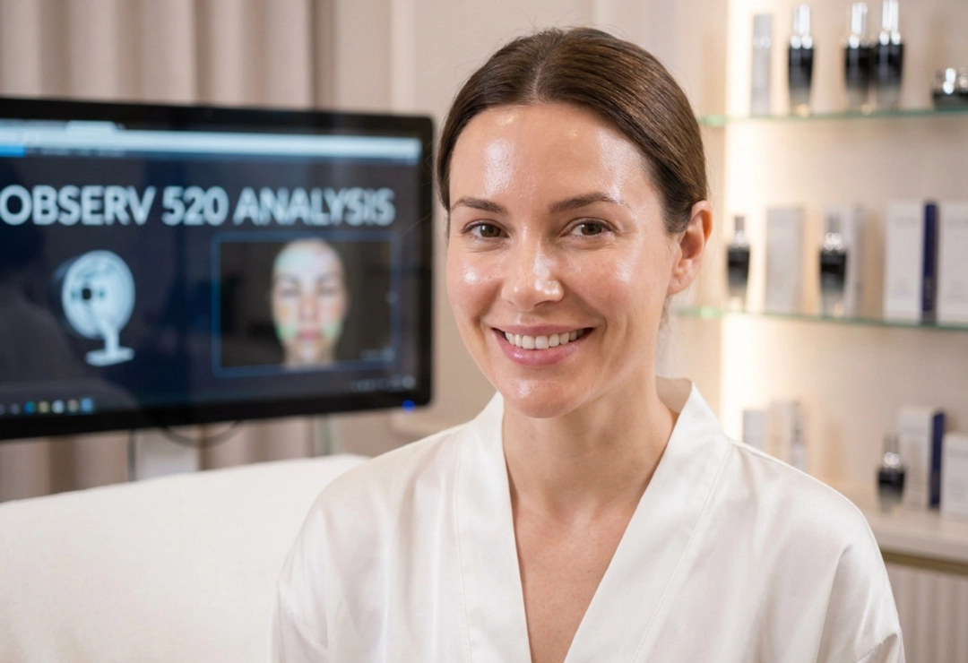 Confident patient with healthier glowing skin after OBSERV 520 guided skincare treatment