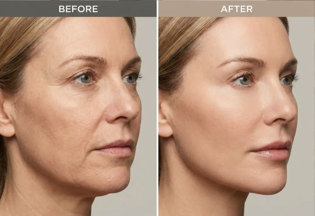 Before and after Plasma IQ skin tightening showing firmer skin and reduced wrinkles