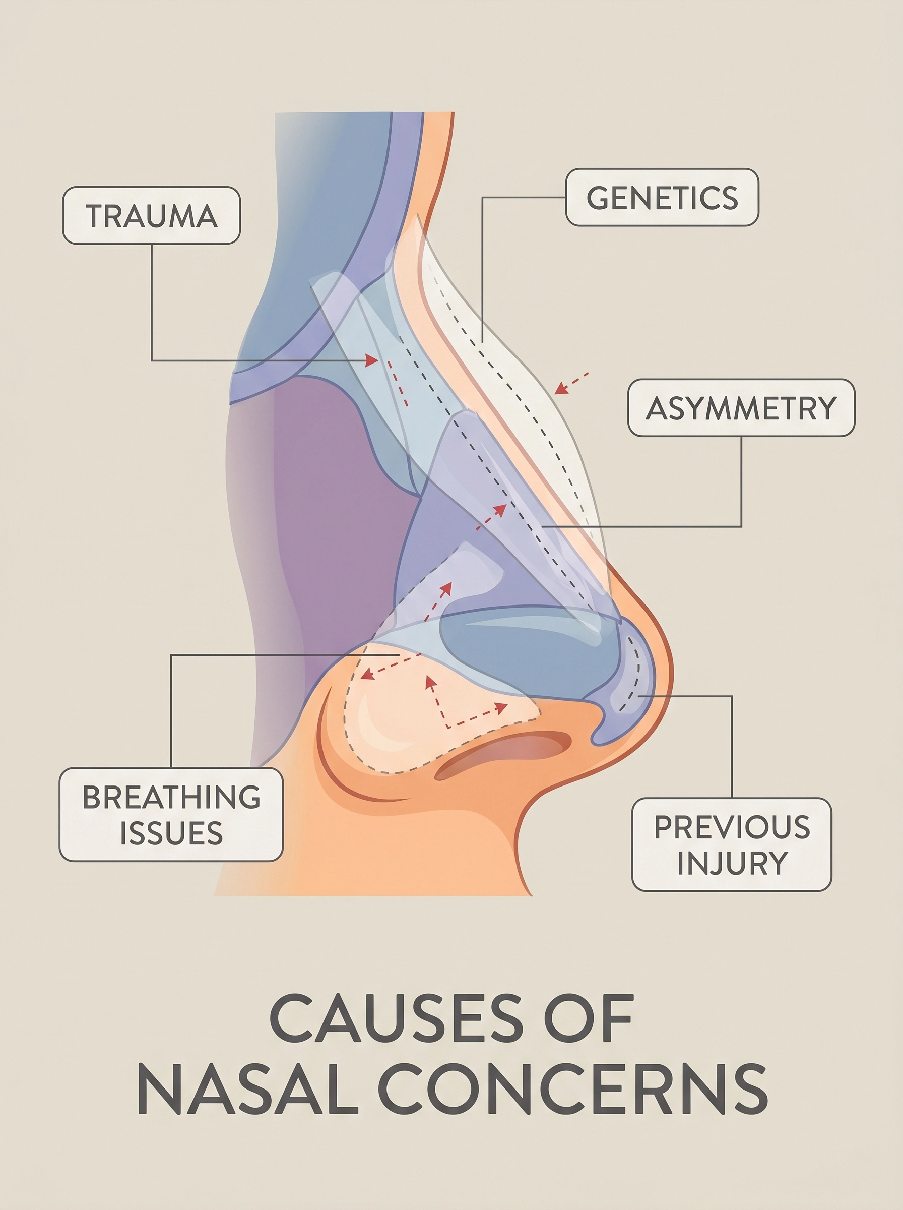 Common causes of nasal asymmetry and breathing concerns treated with rhinoplasty surgery