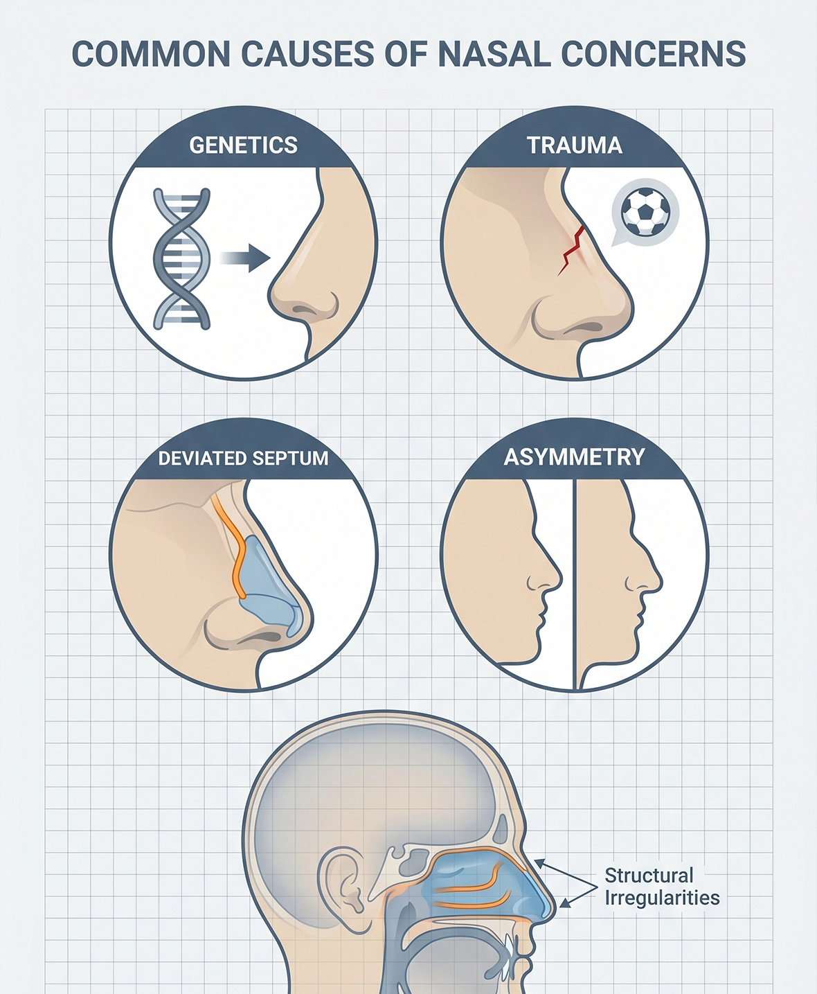 Common causes of nasal asymmetry and breathing concerns treated with rhinoplasty surgery