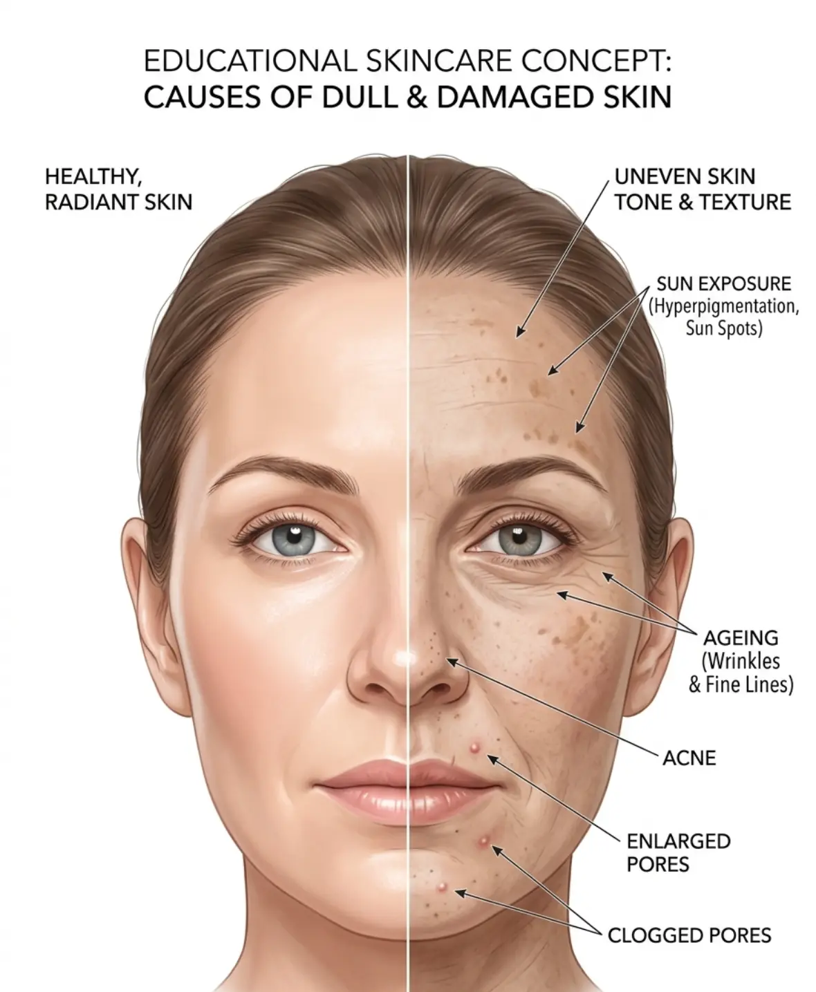 Common skin concerns such as acne, pigmentation, sun damage, and ageing treated with retinol peel