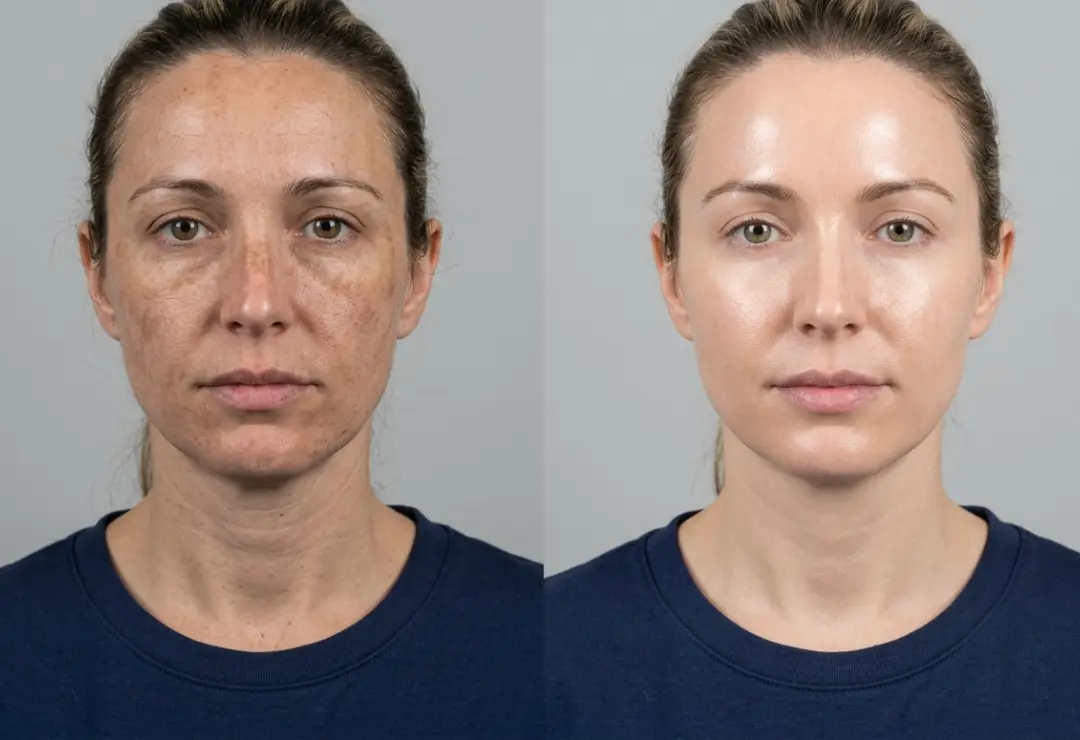 Before and after retinol peel results showing brighter skin and smoother texture