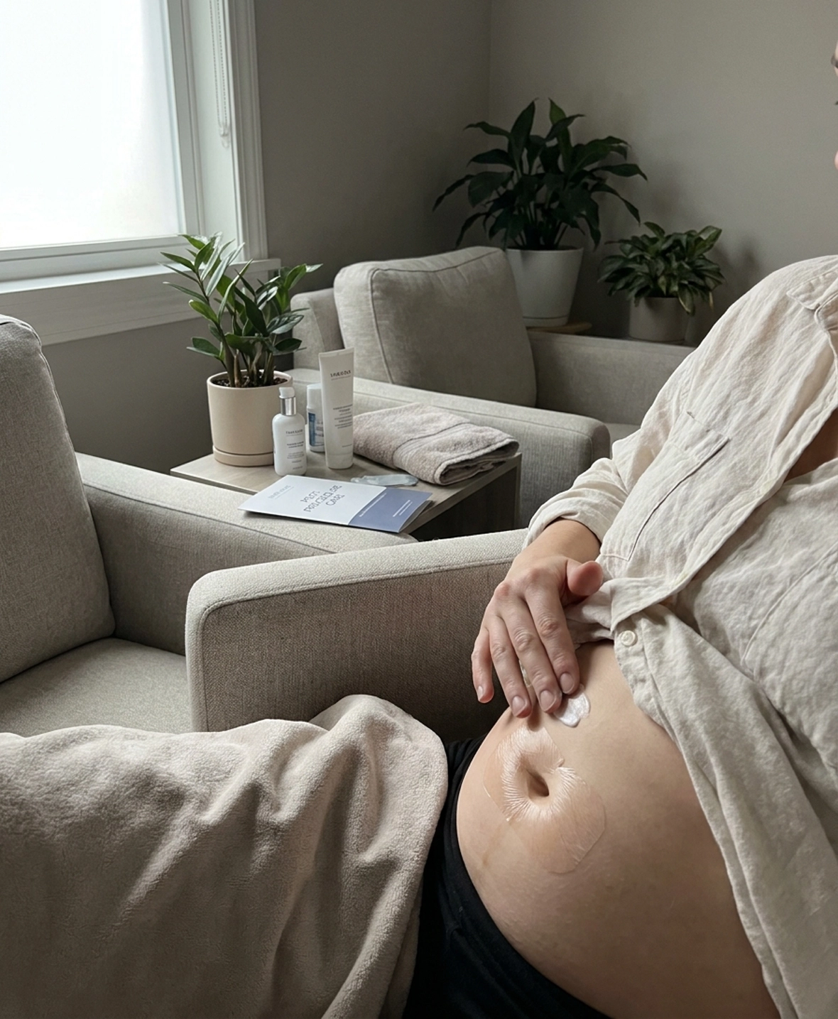 Patient recovering after scar revision with fat transfer treatment