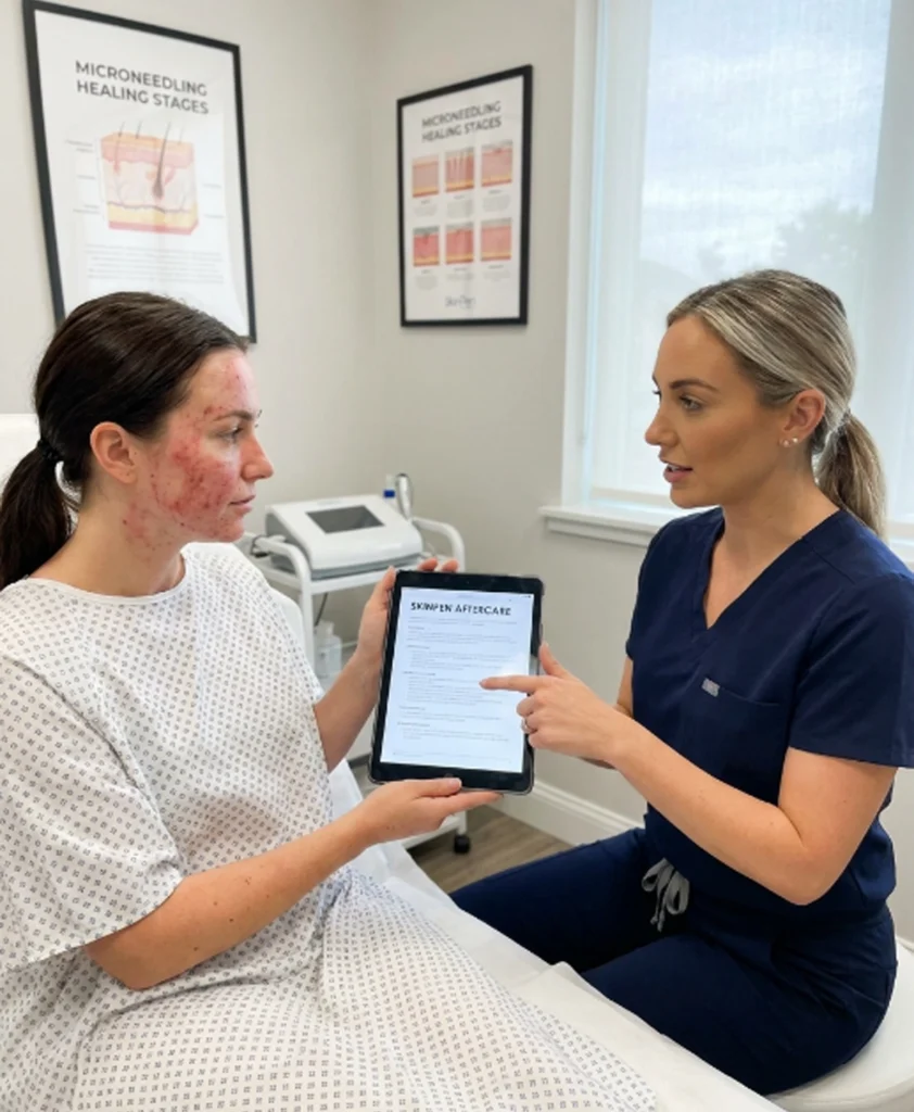 Temporary redness and mild skin irritation during recovery after SkinPen microneedling treatment