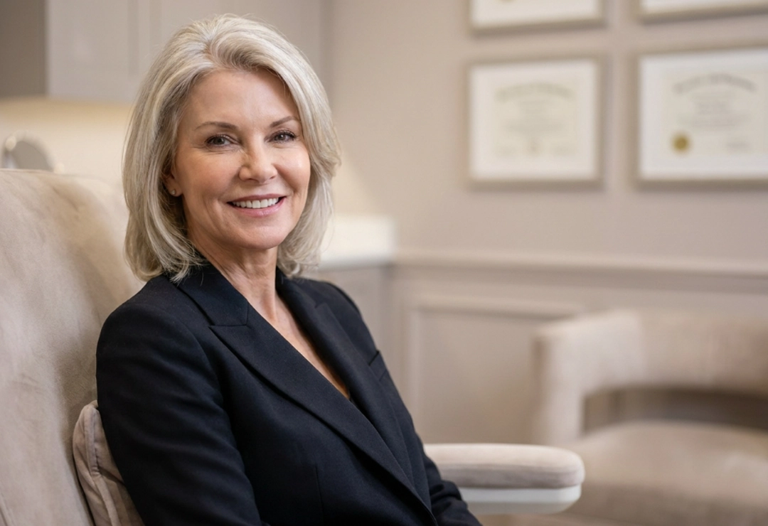 Confident patient after surgical face lift with smoother and more youthful-looking facial contours