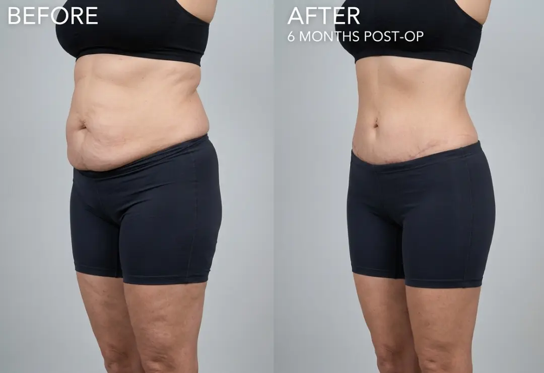 Before and after total lower body lift showing tighter skin and improved body contour