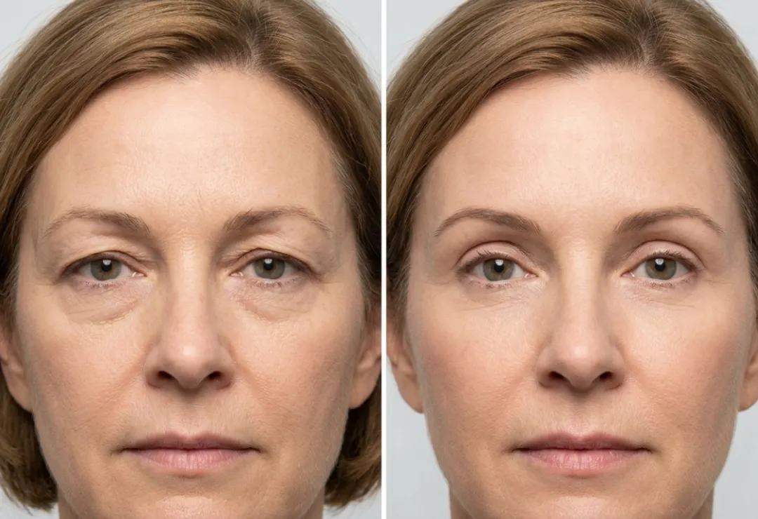 Before and after upper blepharoplasty showing lifted and refreshed eyelids