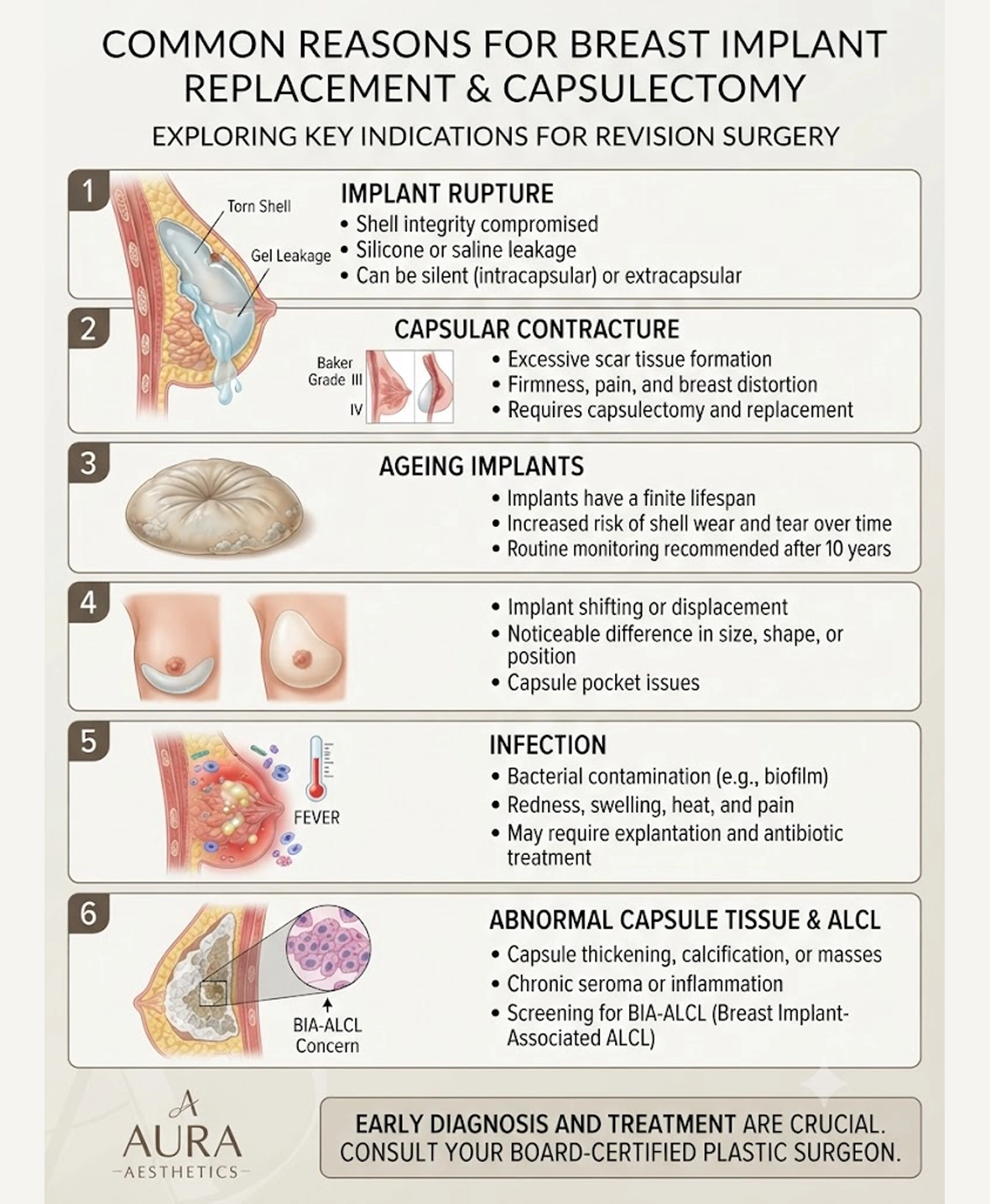 Common reasons for breast implant replacement and capsulectomy
