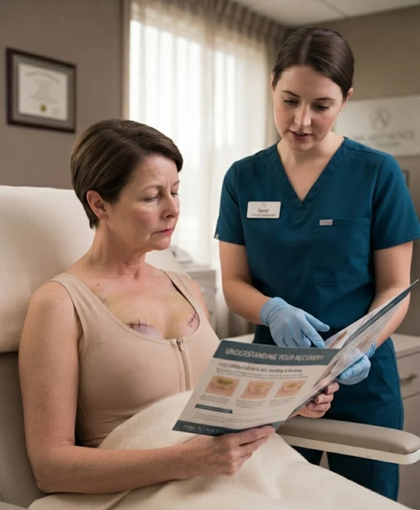 Temporary swelling and bruising during recovery after breast implant replacement and capsulectomy