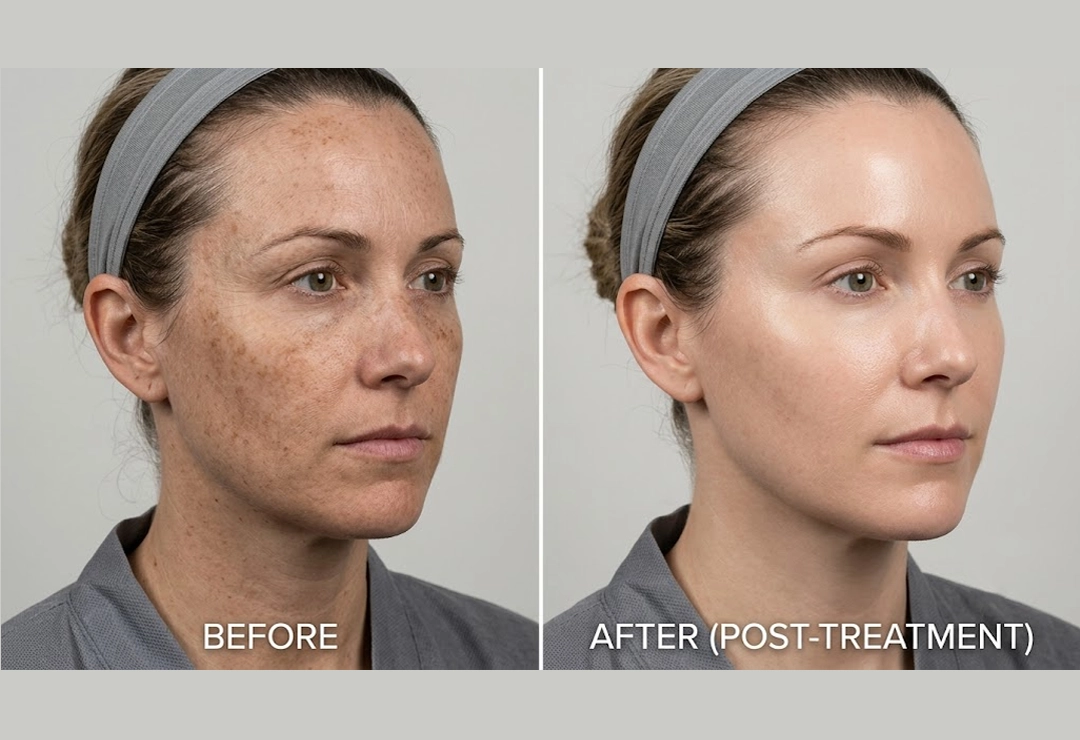 Before and after glycolic peel showing improved skin texture and radiance