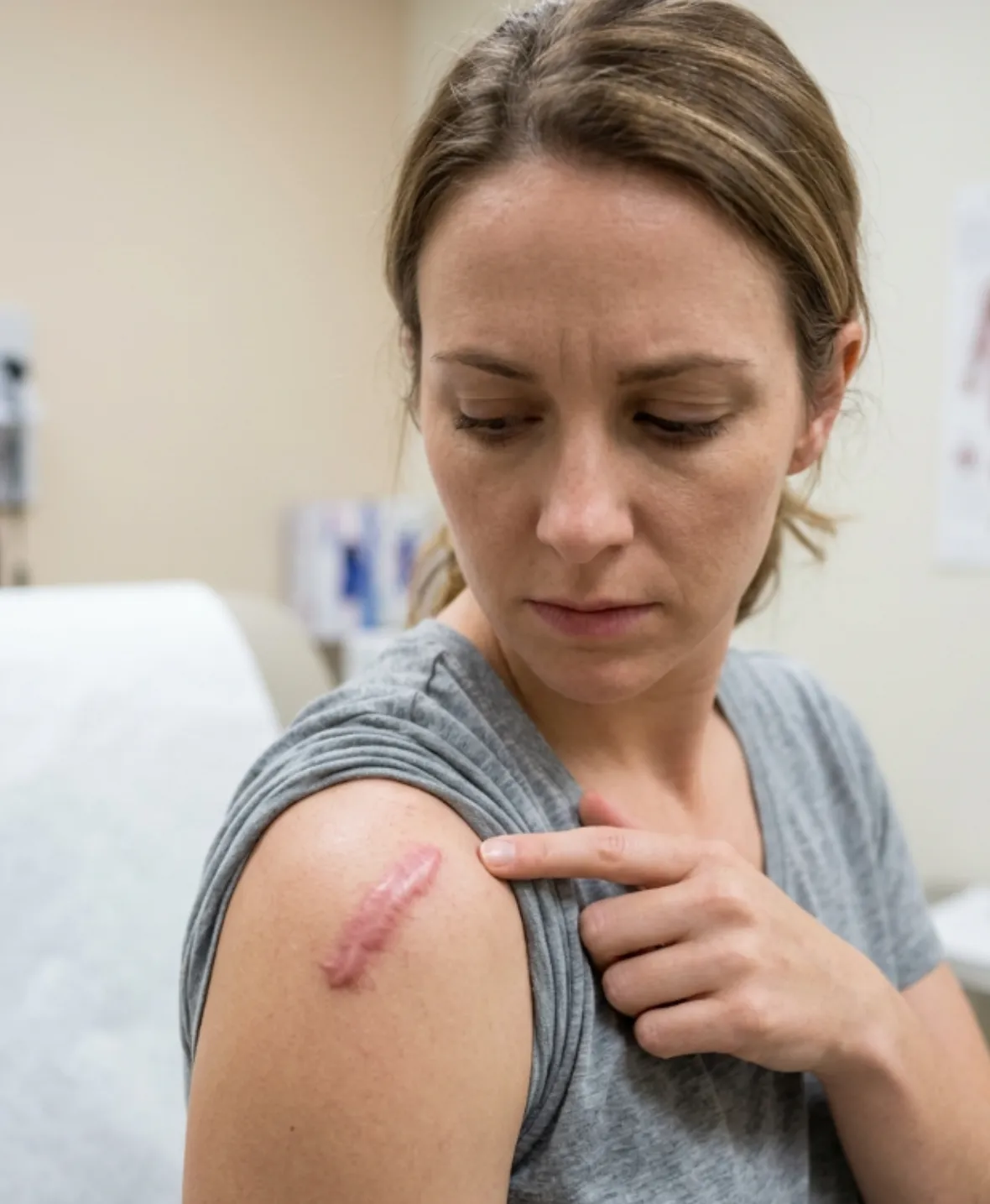 Patient caring for skin after hypertrophic scar revision treatment