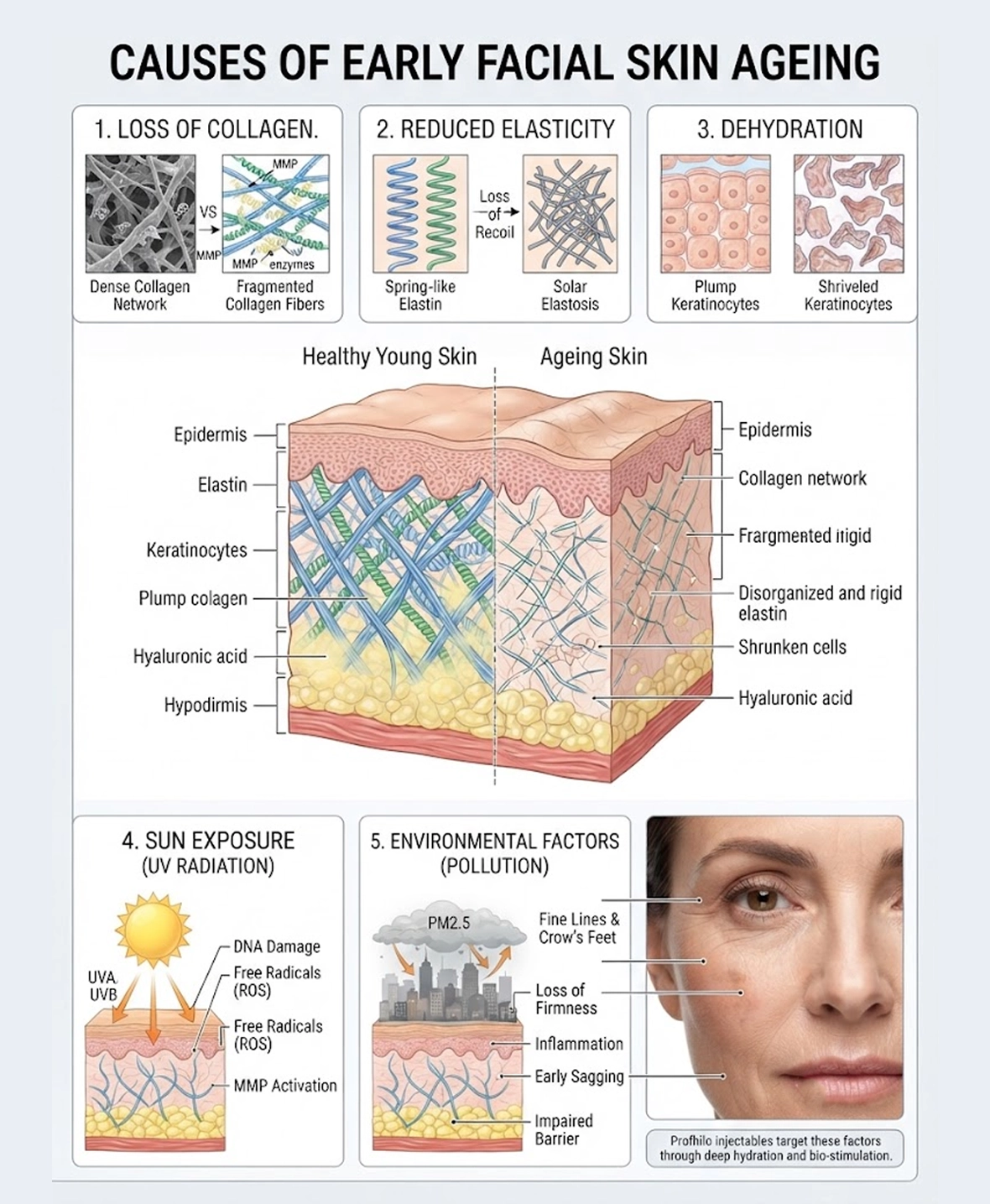 Common causes of early facial ageing treated with Profhilo injectables