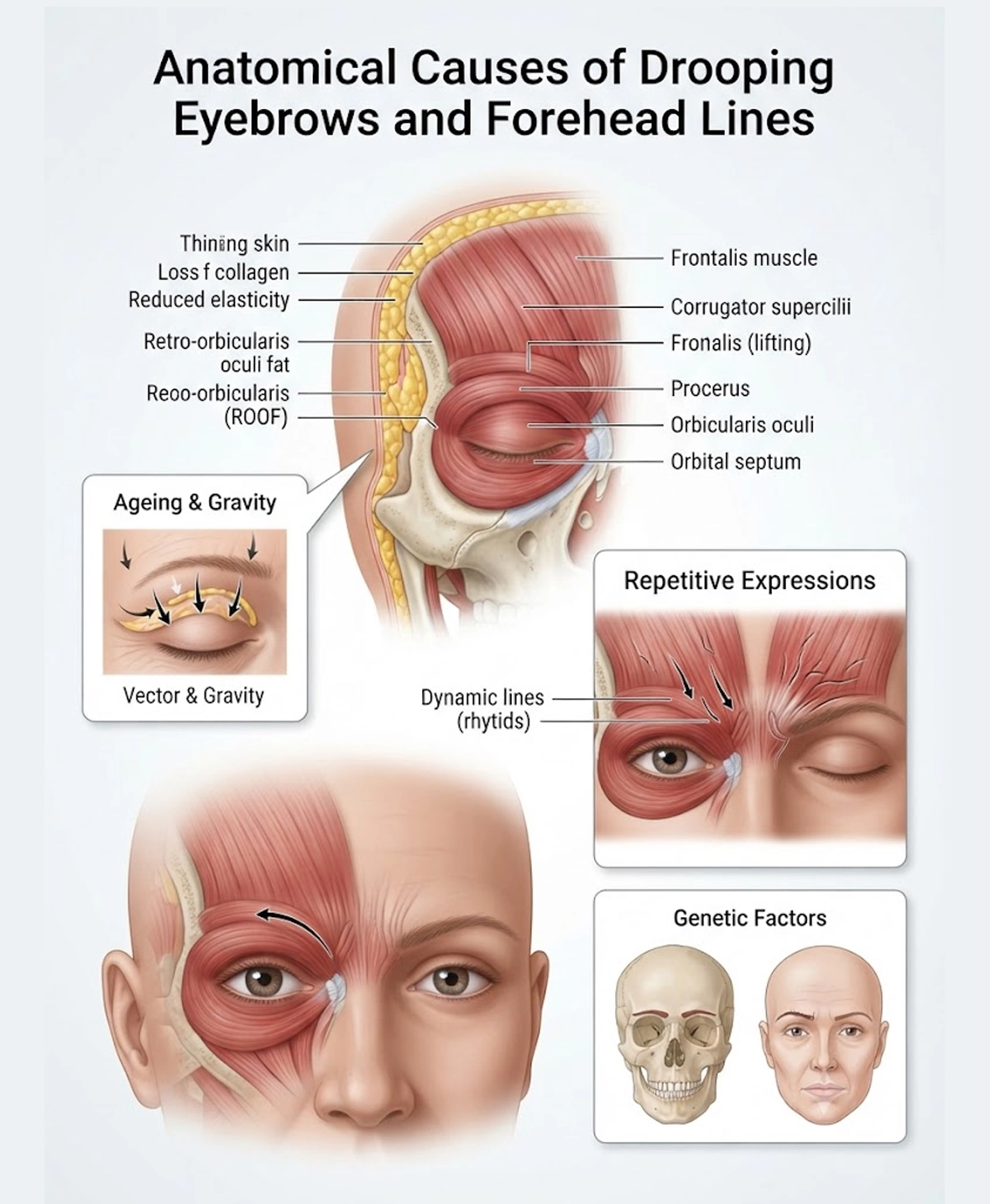 Common causes of drooping eyebrows and forehead lines treated with upper eyebrow lift